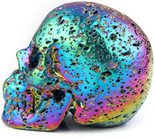 Vista 5 de Skullis Calavera de cristal de piedra de lava caliente de 2.0 pulgadas, escultura de arte fino de piedra preciosa tallada a mano, estatua de piedra