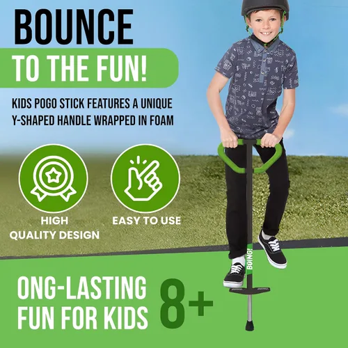 Vista 8 de Geospace Jumparoo Boing! Palo Pogo mediano 'PRO' para niños, soporta 60 a 100 libras, juguete al aire libre para niños y niñas, juego activo
