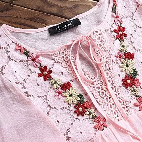 Vista 3 de Aniywn Camiseta de manga 34 con estampado floral y cuello redondo para mujer