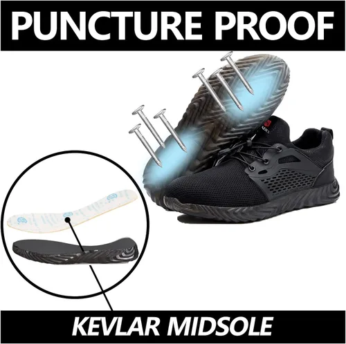 Vista 77 de SUADEX Zapatos deportivos con punta de acero para hombres y mujeres, indestructibles, ligeros, cómodos, antideslizantes, puntera compuesta