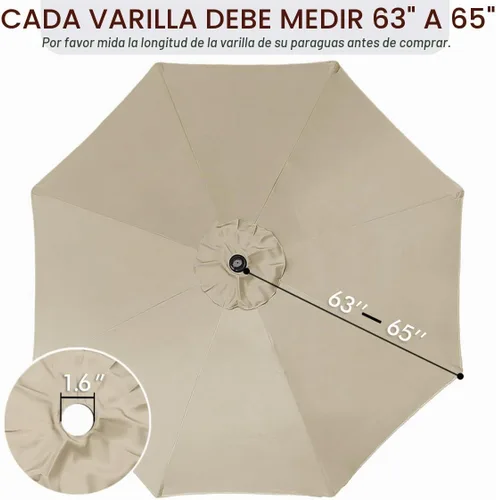 Vista 3 de ontheway 11FT Patio Umbrella Enhanced Replacement Canopy Market Table 8 Ribs Umbrella Canopy Beige