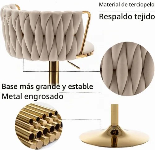 Vista 4 de Cinxzar Juego de 2 taburetes de bar de terciopelo dorado, taburetes de bar giratorios de altura de mostrador con respaldo, taburetes de bar tejidos