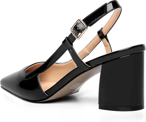Vista 7 de Zapatos de tacón medio grueso con hebilla para mujer, con puntera cuadrada, 2.5 pulgadas