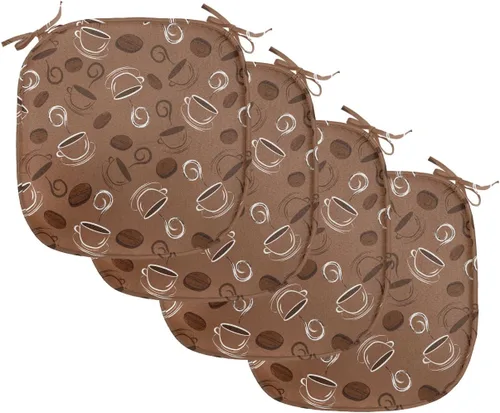 Vista 201 de Lunarable Cojín de asiento para silla de café, siluetas de taza de café expreso con frijoles fuente de cafeína, ilustración de bebidas gourmet