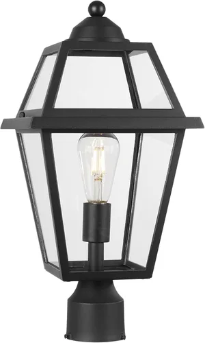 Vista 12 de Lámpara de poste exterior, farol moderno de pilar exterior con acabado negro y vidrio semillado, luz de poste para jardín, patio trasero, patio