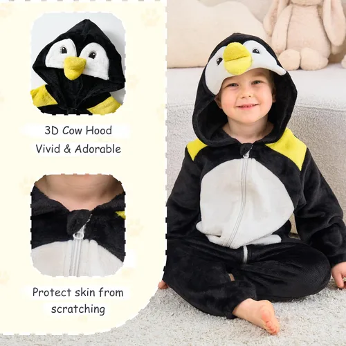Vista 2 de LOLANTA Disfraz unisex de animal para bebé, niños y niñas, enterizo con Pingüino