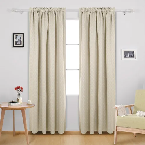 Vista 2 de Deconovo Cortinas opacas con bolsillo para barra, para Ktichen, 52 x 95 pulgadas, color beige