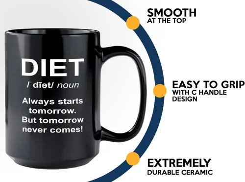 Vista 5 de Taza de café dietista de 15 onzas, color negro - Always Starts Tomorrow - Dietético Dietista Psicólogo Nutricionista Nutricionista Registrado