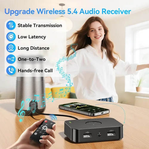 Vista 2 de M2R - Receptor Bluetooth 5.4 para adaptador RCA para estéreo/altavoz/altavoz con cable/sistema estéreo de transmisión de música para el hogar