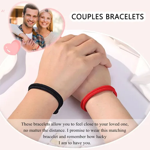 Vista 2 de UNGENT THEM Pulseras de cuerda ajustable para parejas, para hombres, novio, novia, alma gemela, marido, esposa, aniversario, día de San Valentín
