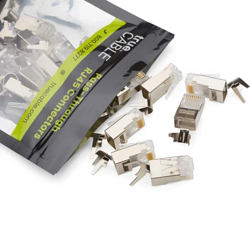 Vista 7 de trueCABLE Cat6/6A RJ45 Pass Through - Enchufes modulares, conector de tierra externo blindado (STP), listado UL, crimpado EZ, chapado en oro, 3