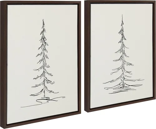 Vista 5 de Kate and Laurel Sylvie Minimalist Evergreen Trees - Juego de lienzo enmarcado por The Creative Bunch Studio, 2 piezas de 18 x 24 pulgadas, marrón, 2