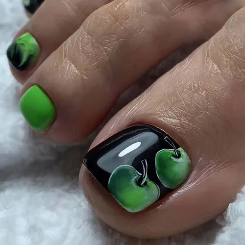 Vista 18 de Uñas postizas acrílicas artificiales negras para los dedos de los pies, ataúd a presión con diseños de flores blancas, uñas postizas reutilizables