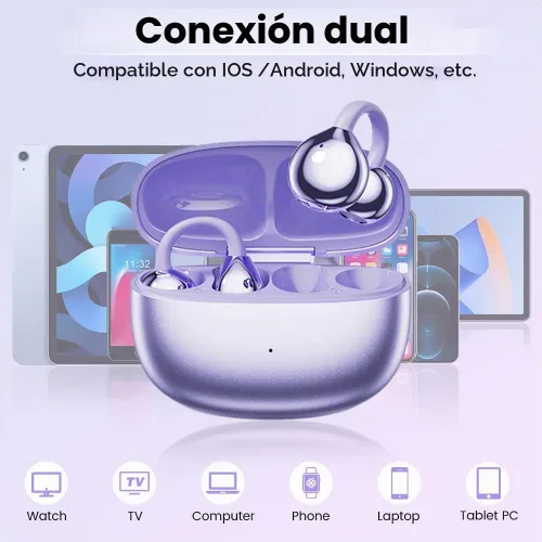 Vista 3 de Auriculares abiertos con clip para la oreja, auriculares inalámbricos Bluetooth 5.4 Los auriculares sobre la oreja con micrófono integrado