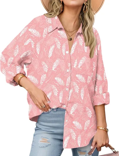 Vista 13 de Zeagoo - Blusas de lino con botones para mujer, de gasa, algodón, manga larga, blusas informales con cuello, corte holgado