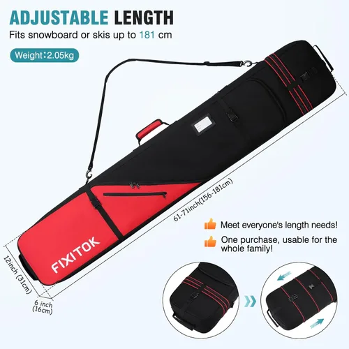 Vista 3 de FIXITOK Bolsa de snowboard y esquí para viajes aéreos, bolsa de snowboard acolchada completa impermeable que se ajusta a tabla, botas, ropa, casco