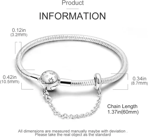 Vista 2 de Parmuz Pulsera de plata de ley 925 con dije de cadena de serpiente, ojo malvado, atrapasueños, llave, cierre de corazón, dije de viaje, momentos