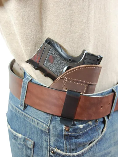 Vista 4 de Barsony Funda IWB de cuero marrón + funda para cargador compacta, subcompacta de 0.354 in, 40 y 45