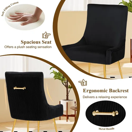 Vista 4 de adochr - Juego de 2 sillas de comedor de terciopelo con patas de metal dorado, color negro