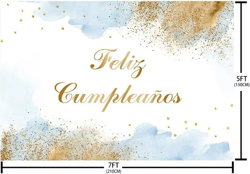Vista 4 de AIBIIN Telón de fondo de feliz cumpleaños para niños, fiesta mexicana, decoración de fiesta de feliz cumpleaños, nubes de acuarela azul claro