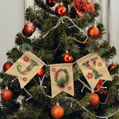 Vista 3 de Toyvian Cartel de lino brillante para fiesta de Navidad con letras de alegría, decoración de guirnalda de Navidad para uso festivo en interiores
