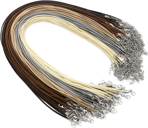 Vista 10 de 100 piezas de cordón encerado para collar con cierre, collar a granel, cuerda, pulsera, cuerdas para hacer joyas, colgantes, suministros