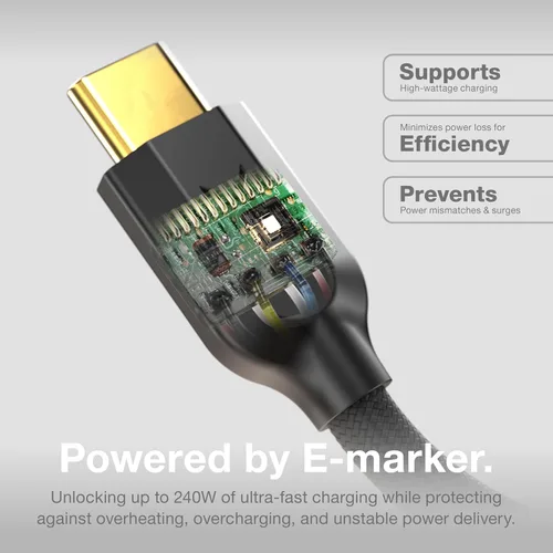Vista 4 de NOCO XGrid XC1: Cable USB-C a USB-C de 240W – Cable de carga rápida tipo C, certificado USB-IF, chip inteligente E-Marker, datos de 480Mbps, nylon