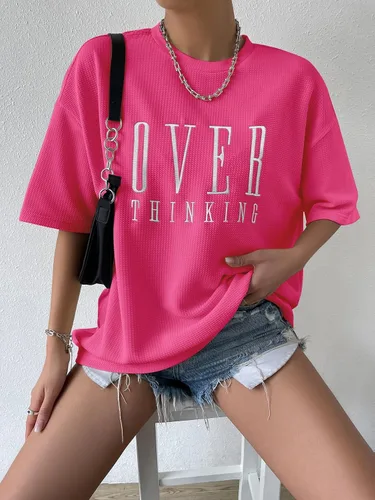 Vista 5 de SOLY HUX Women's Casual Letter Embroidery T Shirts Half Sleeve Oversized Tee Summer Tops