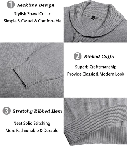 Vista 5 de GINGTTO Suéteres de cuello de chal para hombre, suéter de manga larga para hombre, ajuste delgado