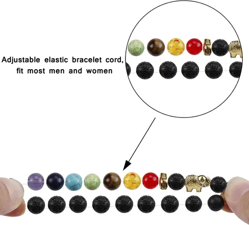 Vista 5 de ONESING 2-12 Pcs Chakra Bracelets for Women Lava Rock 7 Chakras Crystals and Healing Stones Bracelets 8mm Crystal Bracelets Yoga Beaded Bracelets