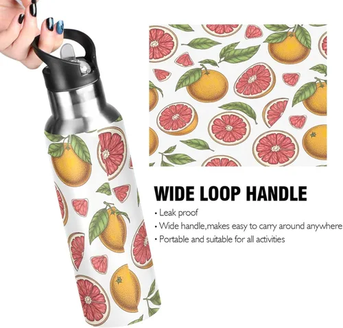 Vista 4 de Grapefruit Fruits Stainless Steel Vacuum Insulated Water Bottle 32 Oz Leakproof Water Bottles, BPA-Free Sports Water Bottle with Straw