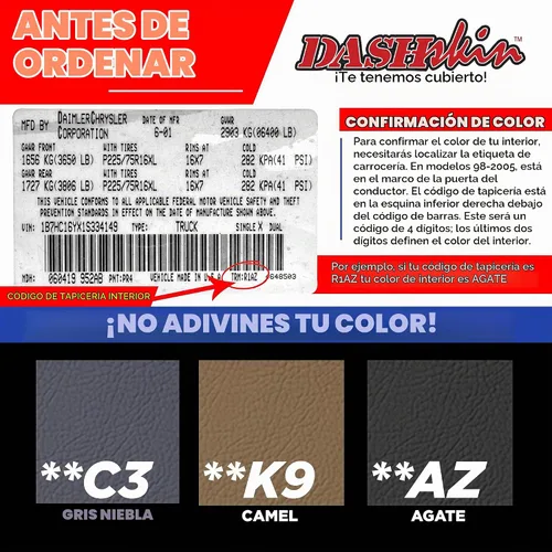 Vista 6 de DASHSKIN Tapa moldeada para salpicadero compatible con Dodge Ram 1500 1998 1999 2000 2001 (98-02 Ram 2500 y 3500) en negro universal, fabricado
