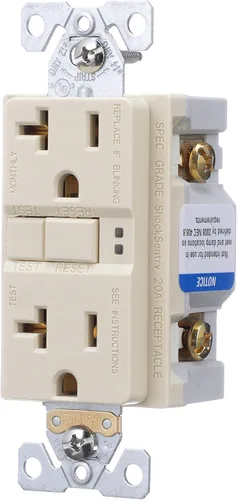 Vista 2 de Eaton GFCI - Receptáculo dúplex de autocomprobación 20A -125V con placa de pared de tamaño estándar, color marfil