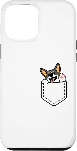 Vista 6 de iPhone 15 Funny Peeking Tricolor Corgi dentro del bolsillo para el caso del dueño del perro
