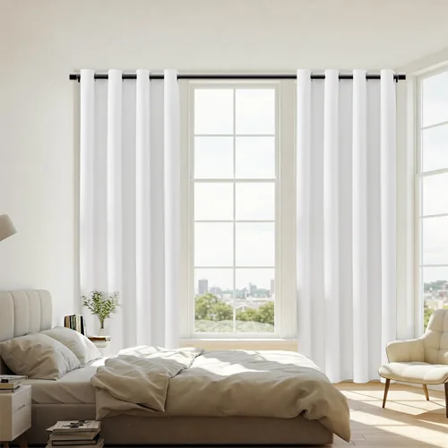 Vista 45 de ChrisDowa Cortinas 100% Opacas de Abedul Sólido de 45 Pulgadas de Largo, 2 Paneles para Dormitorio y Sala de Estar, Estilo Granja Oscurecedoras