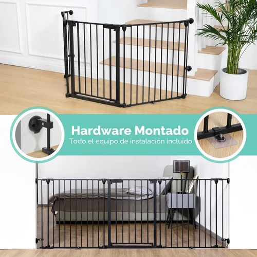 Vista 2 de COMOMY Puerta de bebé extra ancha de 80 pulgadas, puerta para perros para escaleras de casa, chimenea, puerta de mascotas de cierre automático