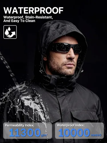 Vista 4 de FREE SOLDIER Chaqueta de esquí impermeable para hombre, abrigo cálido de invierno para nieve, snowboard con múltiples bolsillos, capucha desmontable