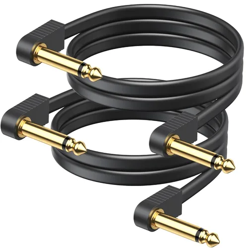 Vista 15 de Cables de conexión de guitarra, cables de pedal de guitarra planos chapados en oro, reforzados con Kevlar, cable blindado de doble capa sin ruido