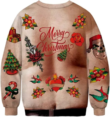 Vista 2 de Roevite Sudaderas de Navidad unisex con estampado 3D y cuello redondo, manga larga, suelta, suéter de Navidad