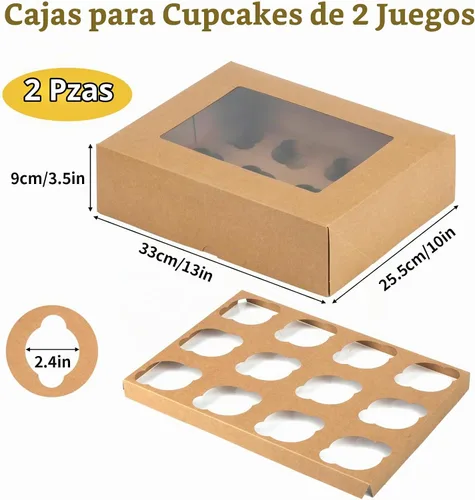 Vista 2 de Svalor Cajas para cupcakes, 12 unidades, paquete de 2 recipientes desechables para cupcakes, portador de cupcakes de grado alimenticio con ventana e