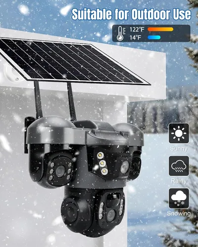 Vista 7 de KEPEAK Cámara de seguridad solar inalámbrica para exteriores, cámara PTZ de triple lente, inclinación panorámica de 360°, visión nocturna a