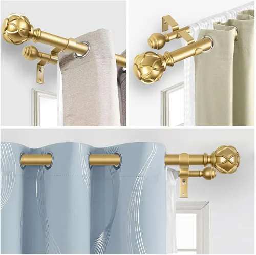 Vista 5 de KAMANINA Double Curtain Rod 36 to 72 Inch, Adjustable Dual Rods, Warm Gold Oro cálido