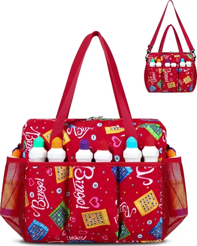 Vista 7 de Bolsa de Bingo con Bolsillos para Marcadores Casino Accesorios de Juego de Bingo para Adultos Mayores Negro