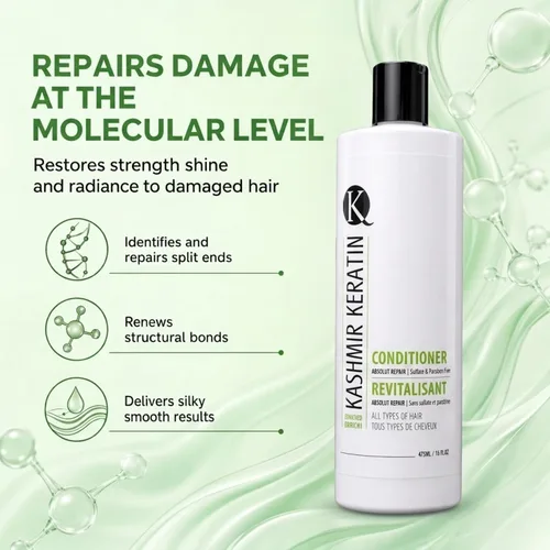 Vista 2 de Kashmir Keratin Acondicionador enriquecido sin sulfatos parabenos para todo tipo de cabello, nueva presentación (16 onzas líquidas)