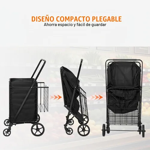 Vista 5 de VEVOR Carrito de compras plegable con forro impermeable extraíble, carrito de comestibles jumbo de gran capacidad de 330 libras con canasta doble
