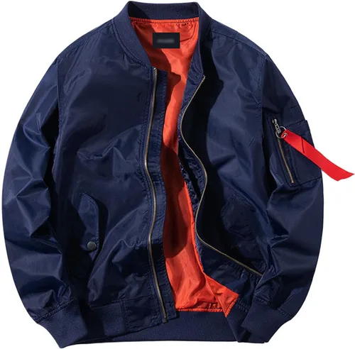 Vista 7 de JEsilunmaMY Chaqueta bomber casual con cuello alto para hombre, ropa deportiva ligera, para primavera, otoño, rompevientos, color sólido, abrigo