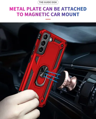 Vista 5 de Funda para Samsung Galaxy S22, Galaxy S22, con protector de pantalla, [grado militar] de 16 pies, con soporte magnético, funda protectora para Rojo