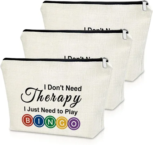 Vista 8 de Sazuwu Regalos para amantes del bingo, regalo de juego para mujeres, bolsa de maquillaje, No necesito terapia, solo necesito jugar al bingo 1 PC