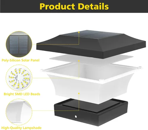 Vista 8 de T-SUN - Luces solares de poste, luces impermeables al aire libre para postes de madera de 4 x 4, iluminación LED blanca de 6000K, para cubierta