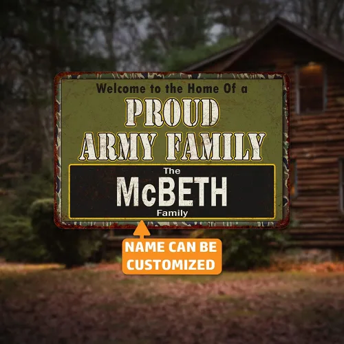 Vista 2 de Chico Creek Signs Letrero de metal con texto en inglés "Your Name Proud Army Family", regalo personalizado de 8 x 12 pulgadas, 108120023001